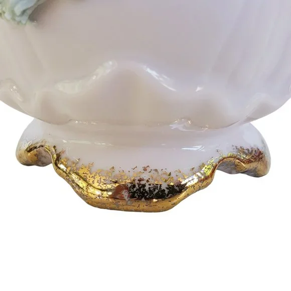 Vintage Lefton L'amour Applied Flowers Pink Vase Porcelain Gold Stippled Edges - Picture 6 of 8